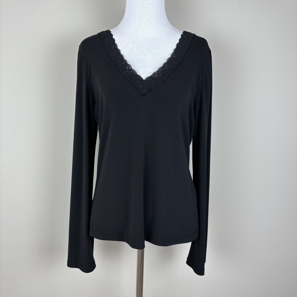 Y2K The Limited Top Womens Large Black Lace Trim V-Neck Whimsigoth Goth Preppy L